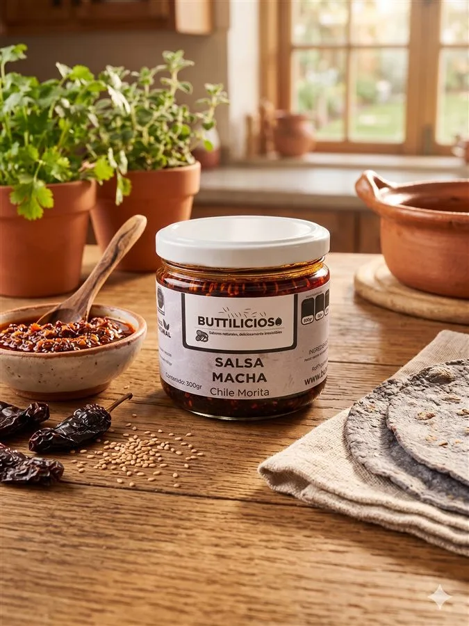 Salsa Macha artesanal Buttilicioso de chile morita y cacahuate